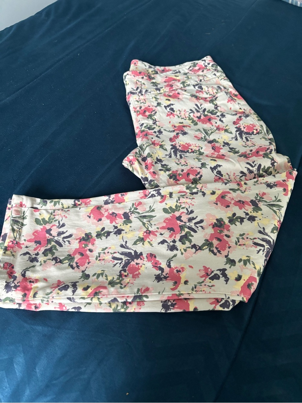 Jag Jeans Floral Stretch Leggings - Pink, Navy & Cream